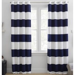 2 Pottery Barn Kids Logan Rugby Stripe blackout curtain Drape 44x96 Navy/White